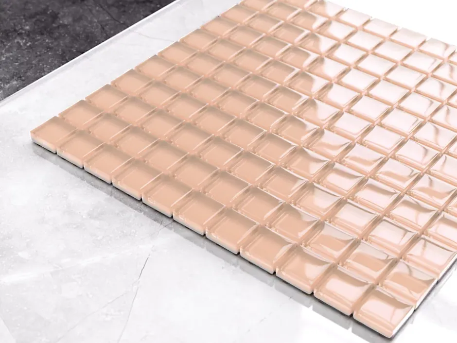 Ilcom Mosaïque en verre sur filet pour salle de bain ou cuisine 30 cm x 30 cm - Salmon