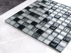 Mosaïque en verre sur filet pour salle de bain ou cuisine 30 cm x 30 cm - Black sabbath-Ilcom Sale