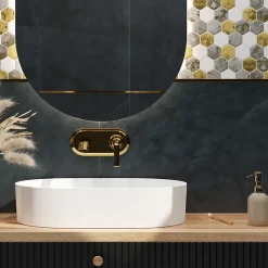 Ilcom Mosaïque en verre sur filet pour salle de bain et cuisine 30.3 cm x 30 cm - White Lava