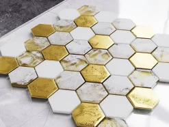 Ilcom Mosaïque en verre sur filet pour salle de bain et cuisine 30.3 cm x 30 cm - White Lava