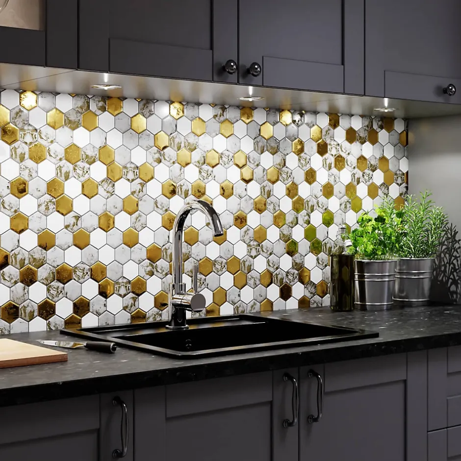 Ilcom Mosaïque en verre sur filet pour salle de bain et cuisine 30.3 cm x 30 cm - White Lava