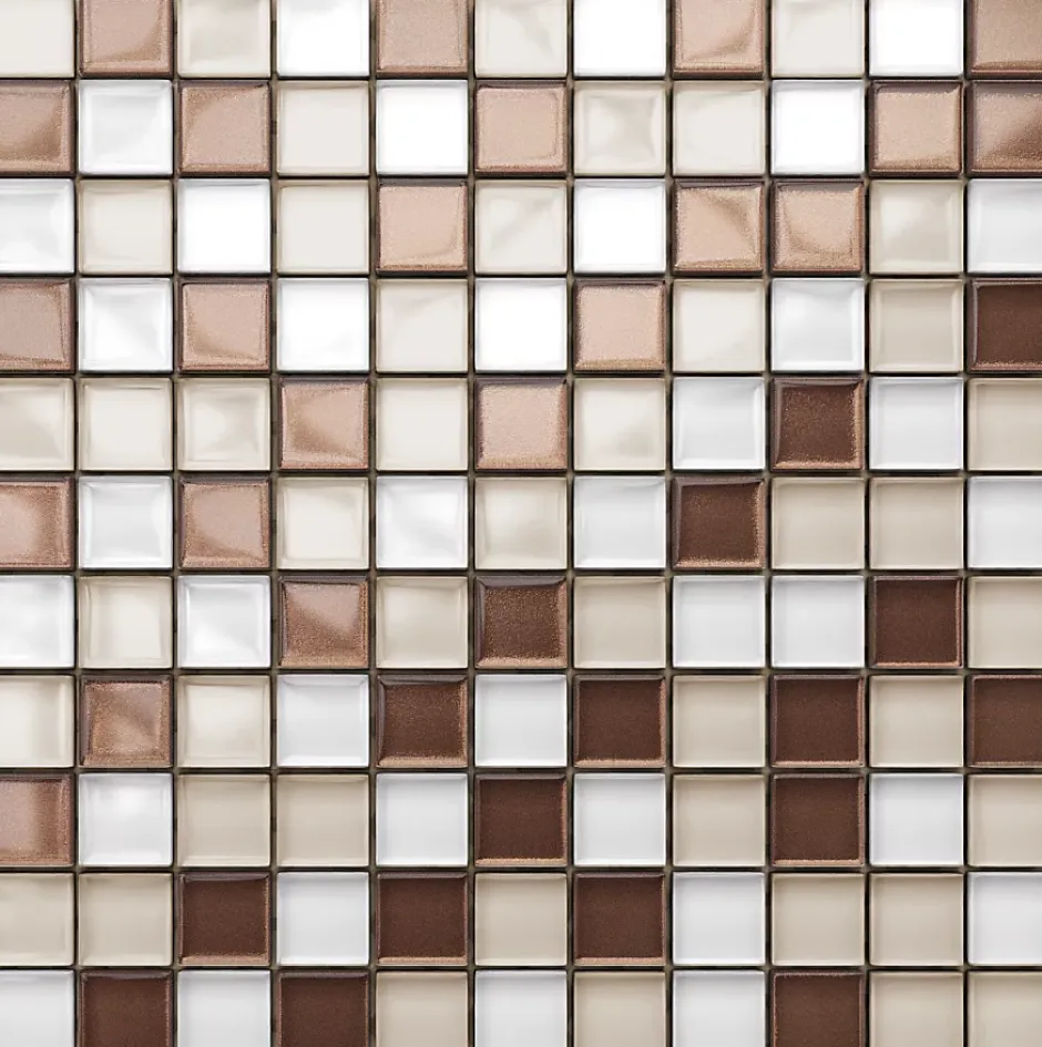 Mosaïque en verre sur filet pour salle de bain ou cuisine 30 cm x 30 cm - Cappuccino-Ilcom Sale
