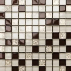 Mosaïque en verre sur filet pour salle de bain ou cuisine 30 cm x 30 cm - Bejge Monte Carlo-Ilcom Hot