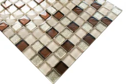 Mosaïque en verre sur filet pour salle de bain ou cuisine 30 cm x 30 cm - Bejge Monte Carlo-Ilcom Hot