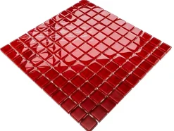 Ilcom Mosaïque en verre sur filet pour salle de bain ou cuisine 30 cm x 30 cm - Pure red