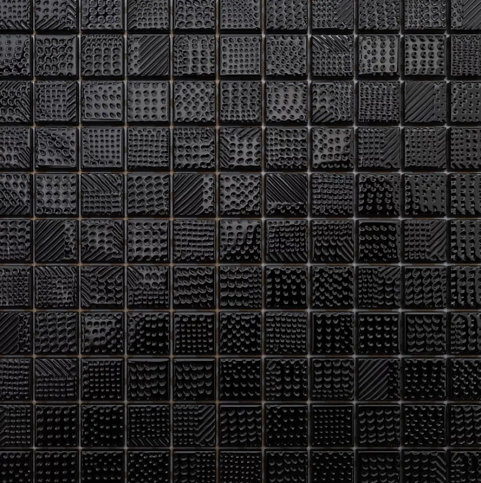 Ilcom Mosaïque en verre sur filet pour salle de bain ou cuisine 30 cm x 30 cm - Black lace