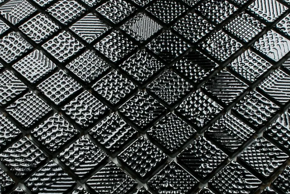 Ilcom Mosaïque en verre sur filet pour salle de bain ou cuisine 30 cm x 30 cm - Black lace