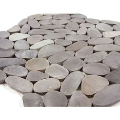 Mosaïque Galet naturel rectifié Flat gris L. 30 x l. 30 cm-Mat Inter