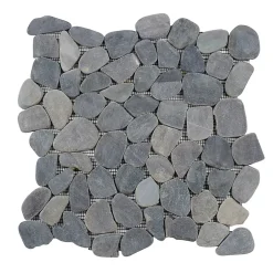Mosaïque Galet naturel rectifié Flat gris L. 30 x l. 30 cm-Mat Inter