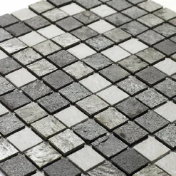 U-tile Mosaïque mixte résine & pierre 30 x 30 cm - carreau 2,5 x 2,5 cm mixte pierre résine blanc