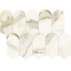 Eiffel art construction Mosaïque mur effet marbre décor orné d'inserts en or beige 41,02X30,3 cm - SCULTOREA Calacatta oro fino tessere arco oro reflex