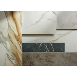 Eiffel art construction Mosaïque mur effet marbre décor orné d'inserts en or beige 41,02X30,3 cm - SCULTOREA Calacatta oro fino tessere arco oro reflex