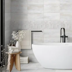 Mosaïque murale en grès cérame émaillé blanc mat L.30 x L.30 cm x ép.7,4 mm, Upper