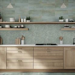 Mosaïque murale en grès cérame émaillé effet béton vert mat L.30 x l.30 cm x ép.7,4 mm, Upper