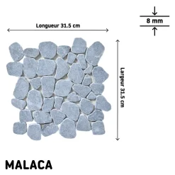 Mosaïque sol et mur en pierre gris clair L.30,5 x l.30,5 cm x ép.8 mm, Malaca