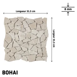 Mosaïque sol et mur en pierre beige L.31,5 x 31,5 cm x ép.8 mm, Bohai