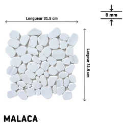 Mosaïque sol et mur en pierre ivoire forme galets L.31,5 x l.31,5 cm x ép.8 mm, Malaca