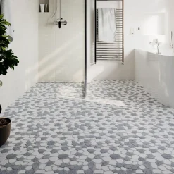 Mosaïque sol et mur en pierre galets blancs et gris L.31 x l.31,5 cm x ép.8 mm, Malaca