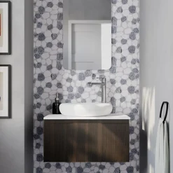 Mosaïque sol et mur en pierre galets blancs et gris L.31 x l.31,5 cm x ép.8 mm, Malaca