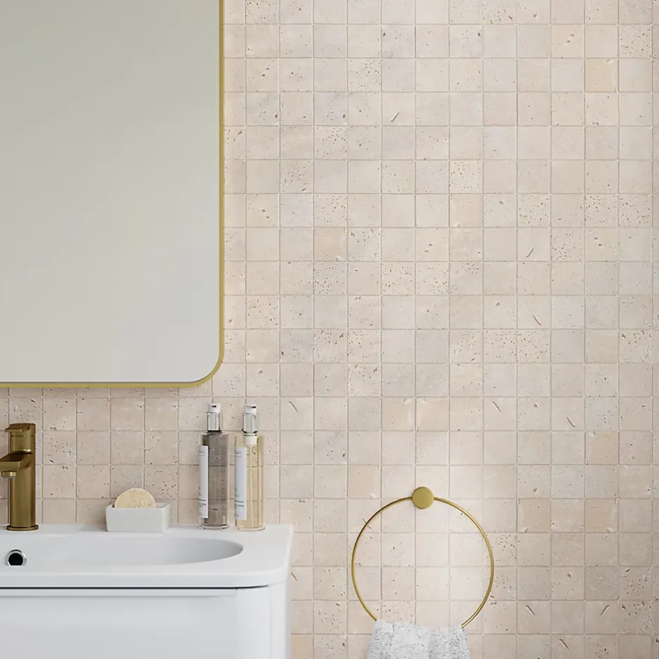 Mosaïque sol et mur en travertin grands carrés L.31,5 x l.31,5 cm x ép.8 mm, Travertino- Best