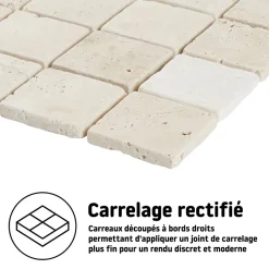 Mosaïque sol et mur en travertin grands carrés L.31,5 x l.31,5 cm x ép.8 mm, Travertino- Best