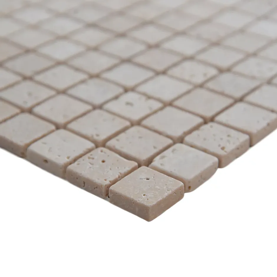 Mosaïque sol et mur en travertin petits carrés L.30,5 x l.30,5 cm x ép.8 mm, Travertino