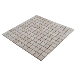 Mosaïque sol et mur en travertin petits carrés L.30,5 x l.30,5 cm x ép.8 mm, Travertino