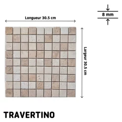Mosaïque sol et mur en travertin L.31 x l.30,5 cm x ép.8 mm, Travertino- Best