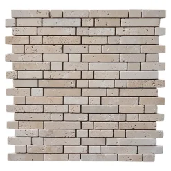 Mosaïque sol et mur en travertin motif petites briquettes L.31 x l.30,5 cm x ép.8 mm, Travertino