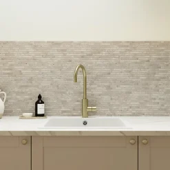 Mosaïque sol et mur en travertin motif petites briquettes L.31 x l.30,5 cm x ép.8 mm, Travertino