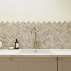 Mosaïque sol et mur en travertin motif chevron L.31 x l.30,5 cm x ép.8 mm, Travertino