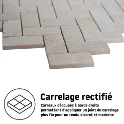 Mosaïque sol et mur en travertin motif chevron L.31 x l.30,5 cm x ép.8 mm, Travertino