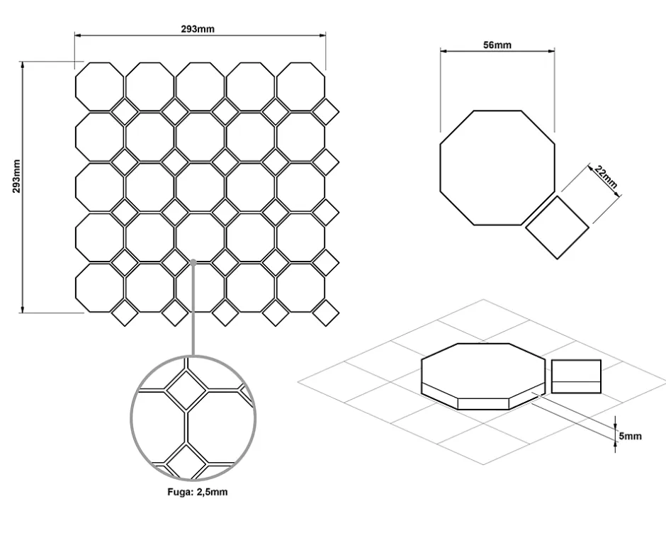 Mosaïque sur résille pour salle de bain et cuisine en céramique 29.3 cm x 29.3 cm - Octagon castle-Ilcom Best
