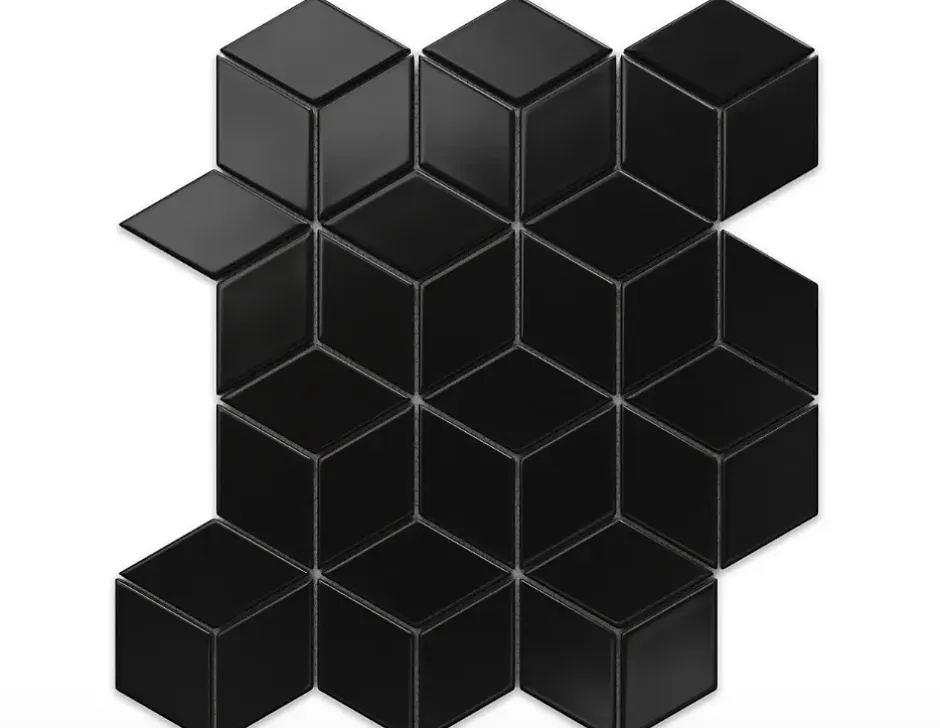 Ilcom Mosaïque sur résille pour salle de bain et cuisine en céramique 26.5 cm x 30.5 cm - Black geometric cubes