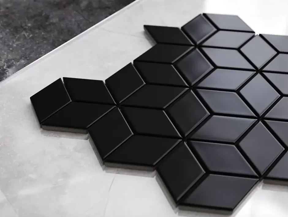 Ilcom Mosaïque sur résille pour salle de bain et cuisine en céramique 26.5 cm x 30.5 cm - Black geometric cubes