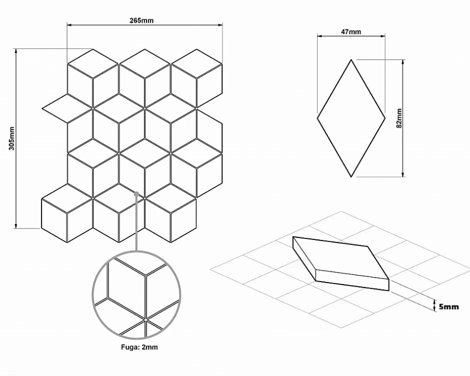 Ilcom Mosaïque sur résille pour salle de bain et cuisine en céramique 26.5 cm x 30.5 cm - Black geometric cubes