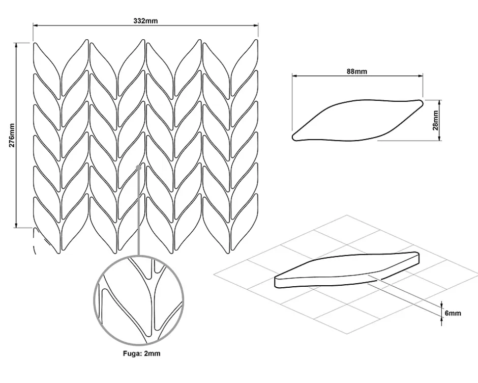 Ilcom Mosaïque sur résille pour salle de bain et cuisine en céramique 27.6 cm x 33.2 cm - Marble sparrow