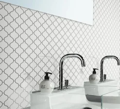 Ilcom Mosaïque sur résille pour salle de bain et cuisine en céramique 27.5 cm x 25.2 cm - White arabesque