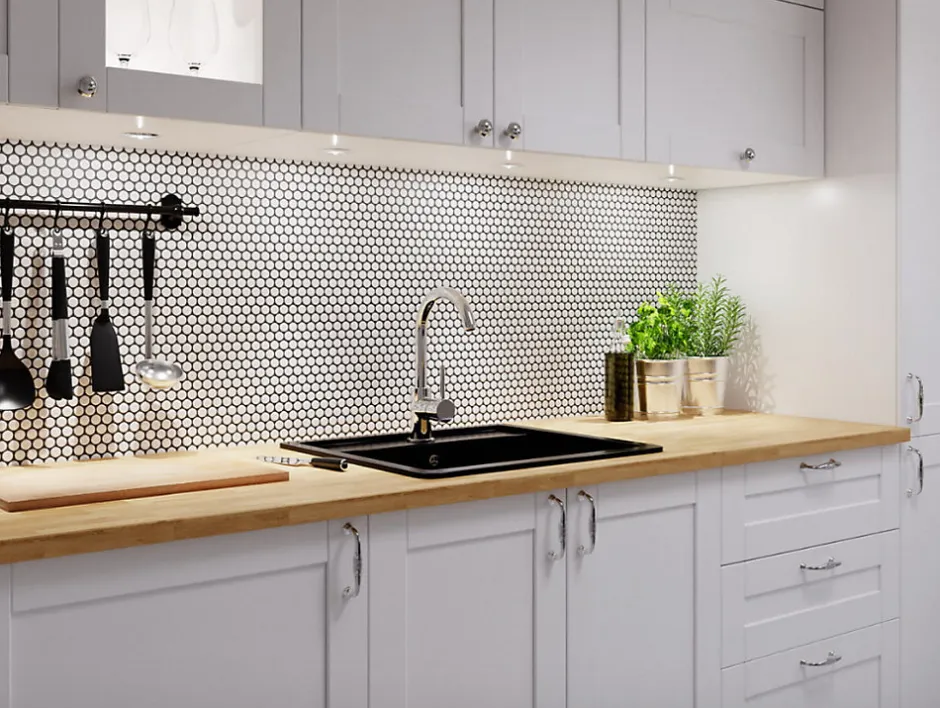 Ilcom Mosaïque sur résille pour salle de bain et cuisine en céramique 31.7 cm x 29.3 cm - Snowballs