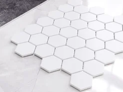 Ilcom Mosaïque sur résille pour salle de bain et cuisine en céramique 29.7 cm x 26.2 cm - White hexagon