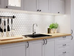 Ilcom Mosaïque sur résille pour salle de bain et cuisine en céramique 29.7 cm x 26.2 cm - White hexagon