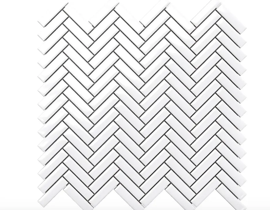 Ilcom Mosaïque sur résille pour salle de bain et cuisine en céramique 28 cm x 27 cm - Gloss white chevron