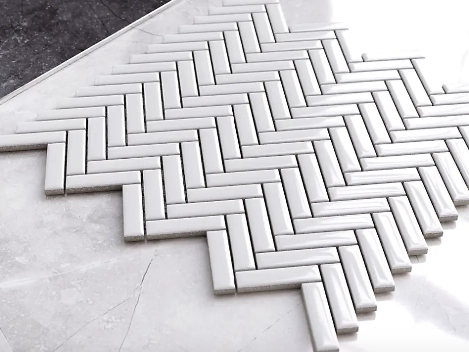 Ilcom Mosaïque sur résille pour salle de bain et cuisine en céramique 28 cm x 27 cm - Gloss white chevron