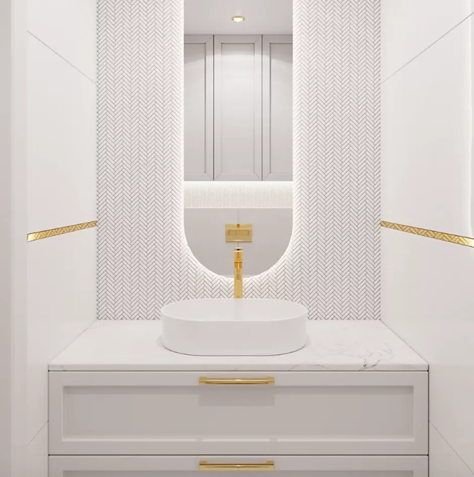 Ilcom Mosaïque sur résille pour salle de bain et cuisine en céramique 28 cm x 27 cm - Gloss white chevron