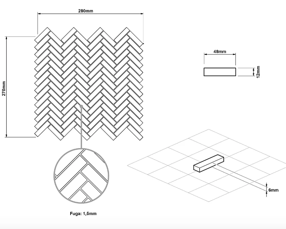 Ilcom Mosaïque sur résille pour salle de bain et cuisine en céramique 28 cm x 27 cm - Gloss white chevron