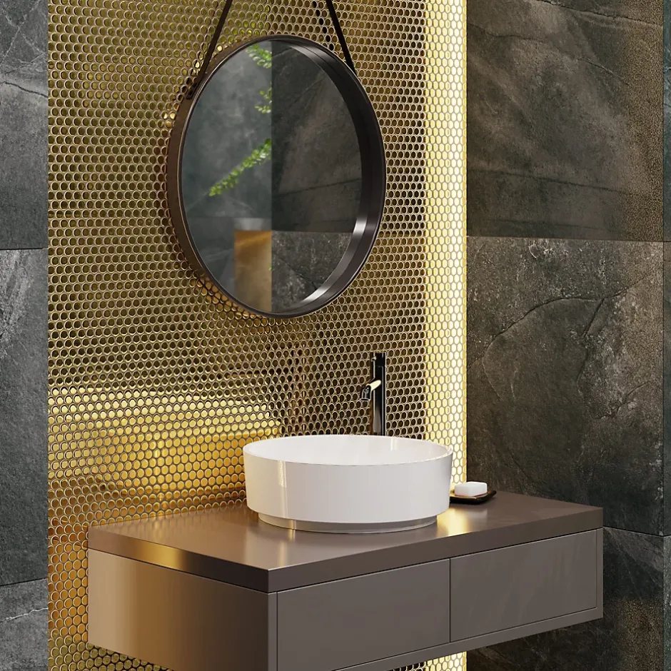 Ilcom Mosaïque sur résille pour salle de bain et cuisine en céramique 29.3 cm x 31.7 cm - Golden drops