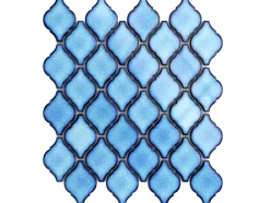 Mosaïque sur résille pour salle de bain et cuisine en céramique - 28.2 cm x 25.2 cm - Blue arabesque-Ilcom Online