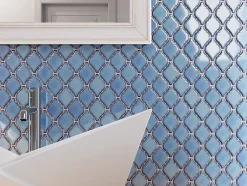 Mosaïque sur résille pour salle de bain et cuisine en céramique - 28.2 cm x 25.2 cm - Blue arabesque-Ilcom Online