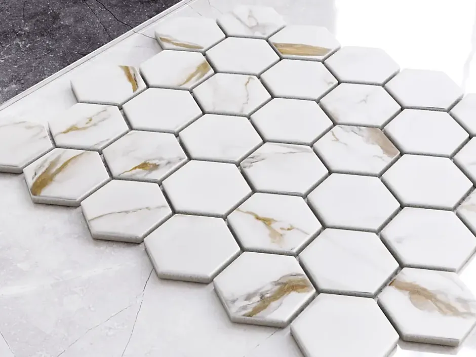 Ilcom Mosaïque sur résille pour salle de bain et cuisine en céramique 29.7 cm x 26.2 cm - Gold honey