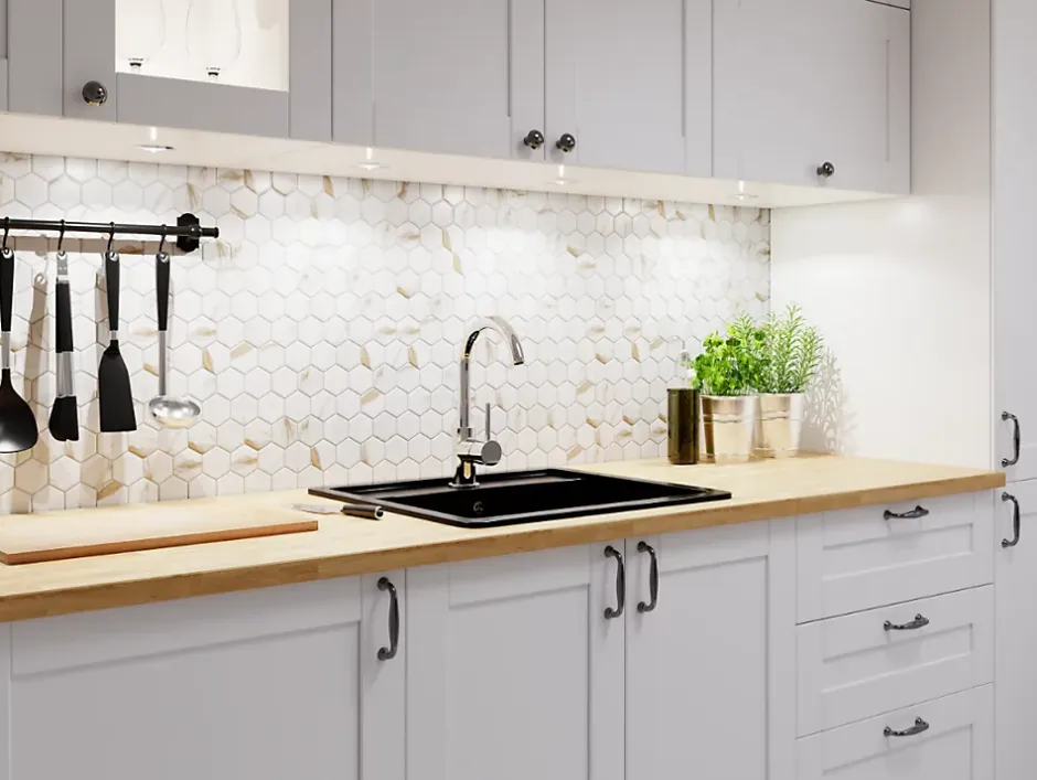 Ilcom Mosaïque sur résille pour salle de bain et cuisine en céramique 29.7 cm x 26.2 cm - Gold honey